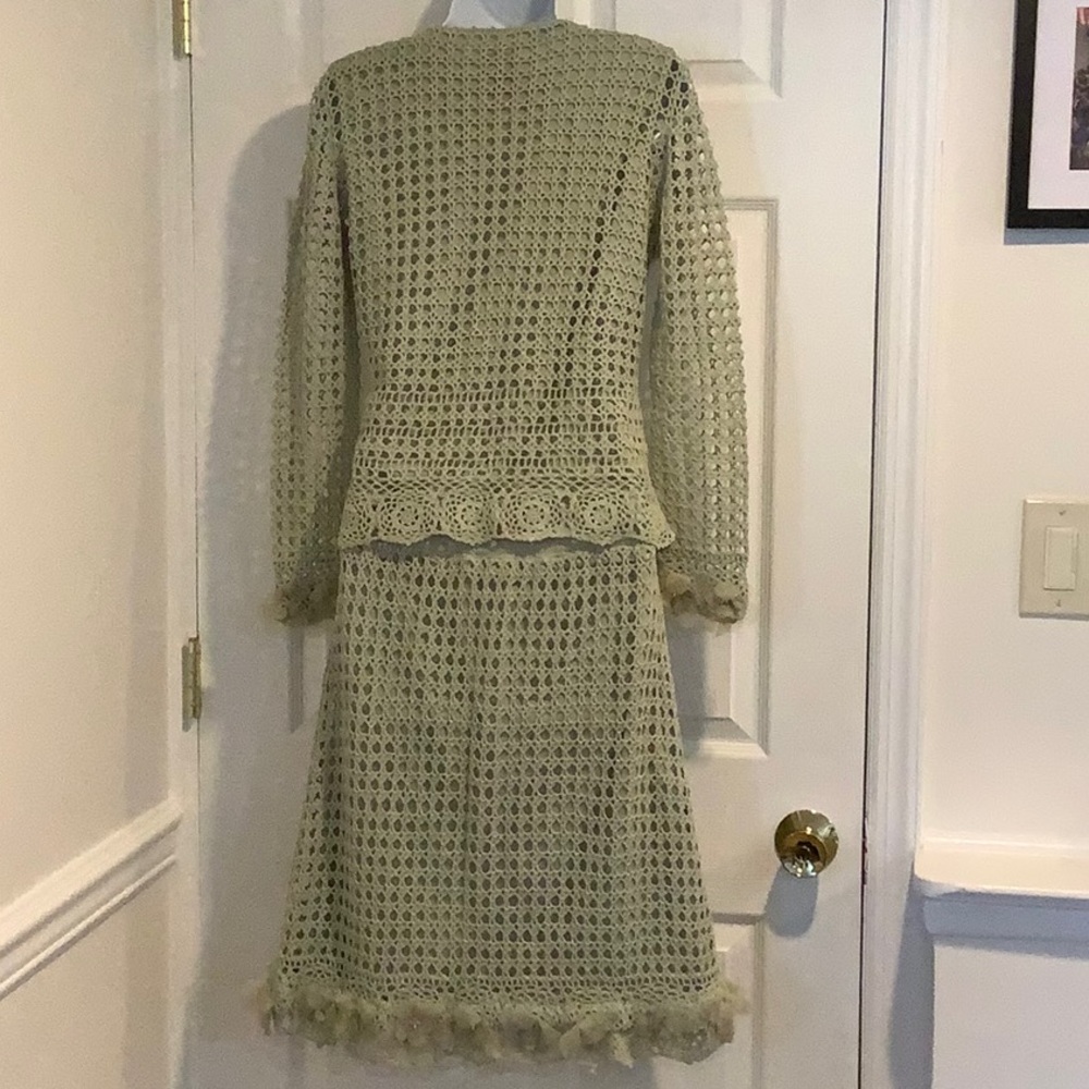 VERY VERA Green Open Knit Overlay Floral Cottagecore Bohemian Top/Skirt Set L - Picture 7 of 9